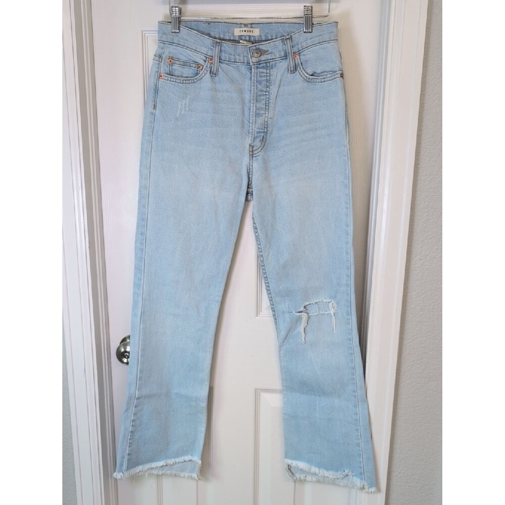 Comune Light Blue Distressed Flare Jeans Button Fly